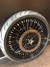 ROAD GLIDE SPECIAL HARLEY ABS GLOSS BLACK EXCEPT NIPPLES 21" X 3.50" 2008'-2023' FLTRXS W/GLOSS BLACK PC ROTOR CENTERS ROTORS BLACK WALL AV91 AVON COBRA CHROME WHEEL SET UP